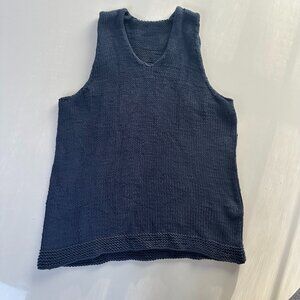 Handmade Blue Grey Knit V Neck Sleeveless Sweater Vest Top
